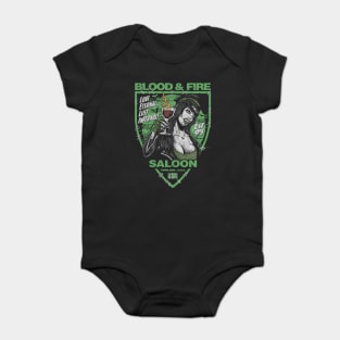 "BLOOD & FIRE SALOON" FRONT AND BACK GREEN Baby Bodysuit